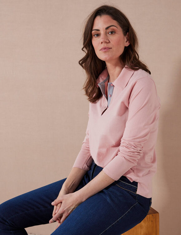 Polo bicolore maille jersey (rose poudré / gris)