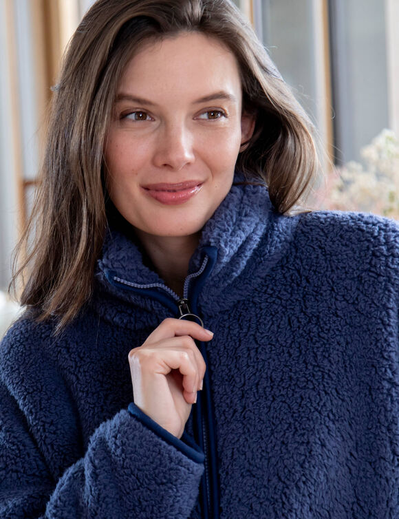 Veste zipp&eacute;e en sherpa (bleu)