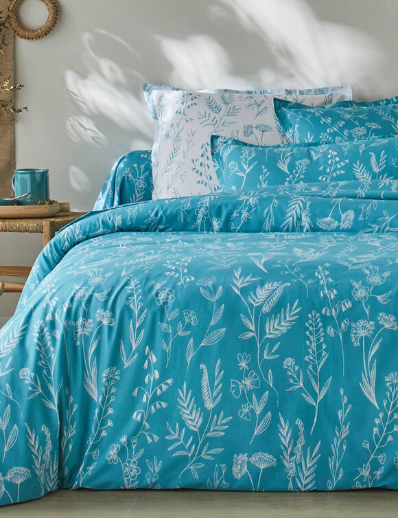 Linge de lit Alessia en coton imprimé fleuri (bleu)