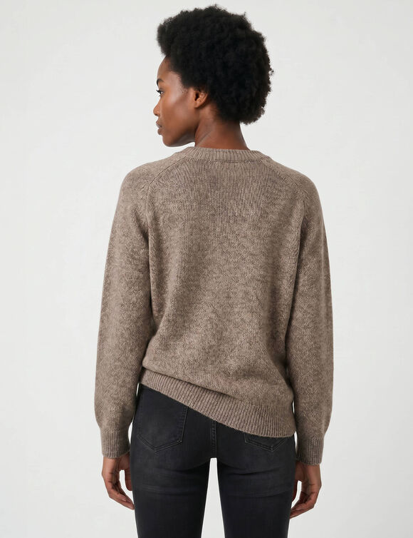 Pull col tunisien boutonn&eacute; &agrave; manches marteau (taupe chin&eacute;)