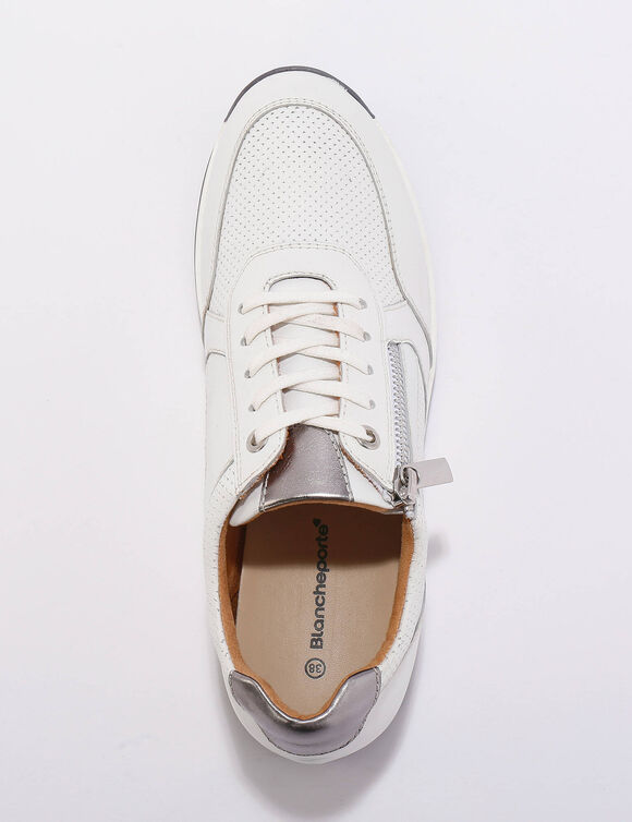 Sneakers met rits, in soepel leer met zool in 2 materialen (wit)