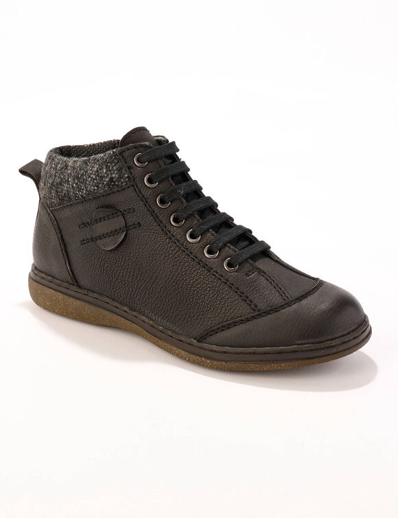 Boots détente lacées et zippées en cuir  (noir)