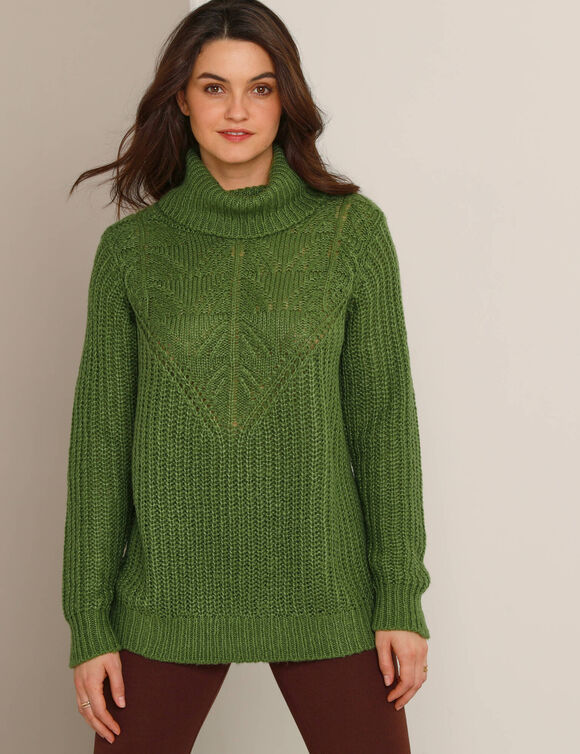 Pull col boule, maille anglaise (vert mousse)