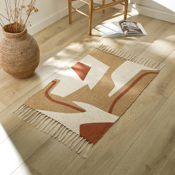 Rechthoekig tapijtje met grafische print (naturel / terracotta)