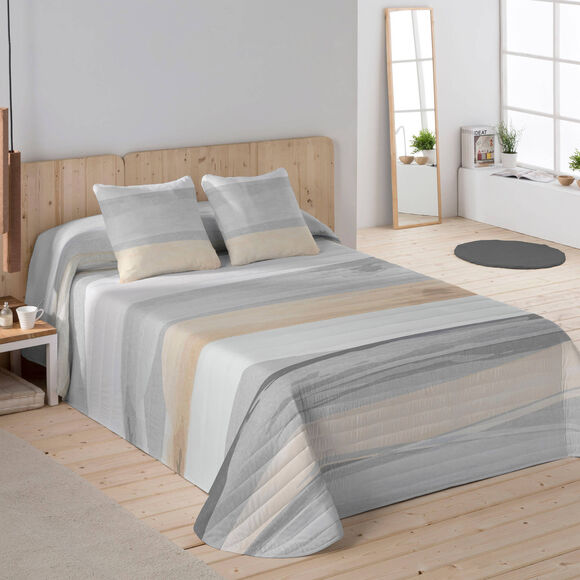 Bedsprei met horizonprint (grijs / beige)