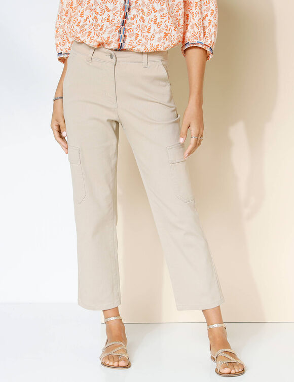 Pantalon 7/8ème cargo, twill stretch (beige)