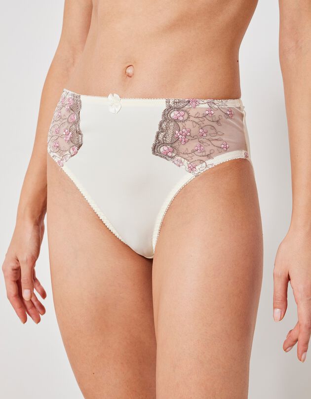 Slip in microvezel en geborduurde tule Caminata (ivoorkleur)