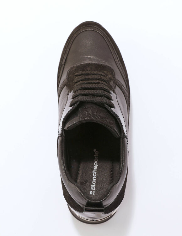 Baskets compens&eacute;es cuir (noir)