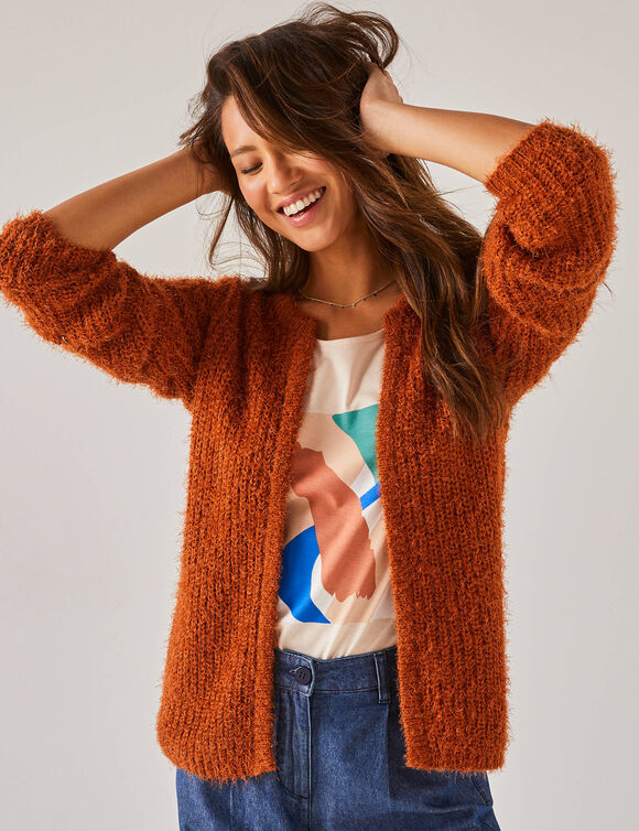 Gilet paletot Spécial Petites, maille poilue (caramel)