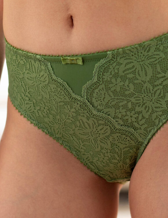 Midislip met hoge taille in rekbare kant en tule Guspini - set van 2 (groen)