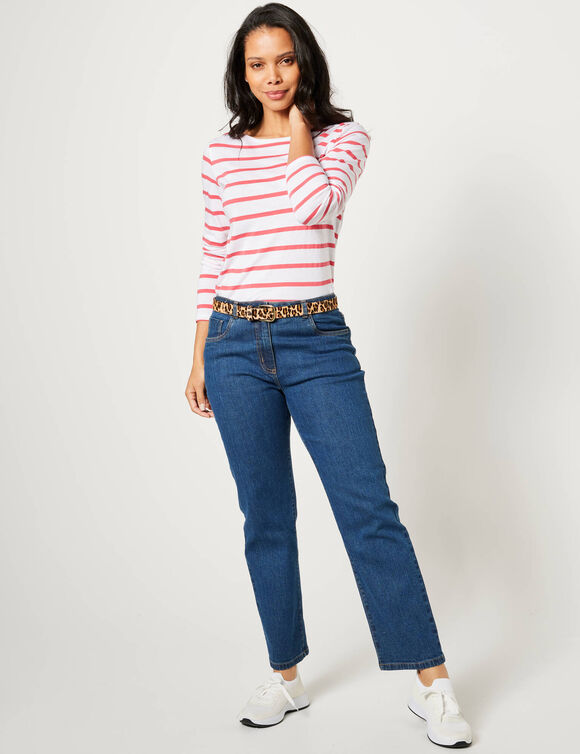 T-shirt marinière manches longues, coton biologique(**) (blanc / corail)