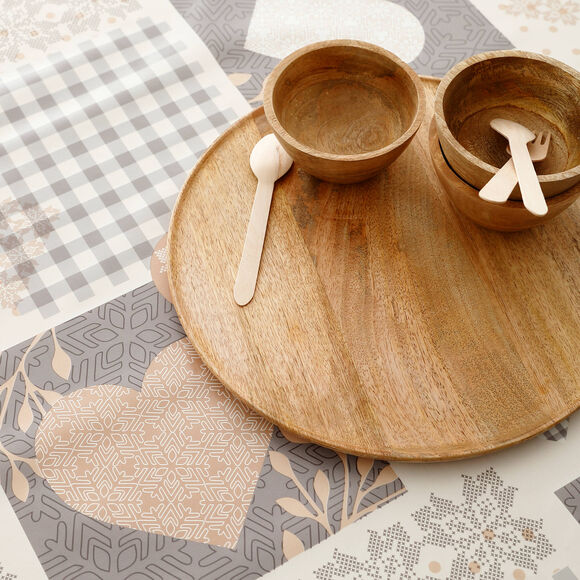 Tafelzeil met chaletmotief (beige / blauw)