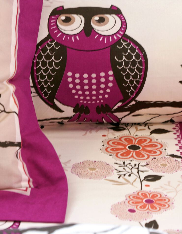 Linge de lit Chouette flanelle (prune)