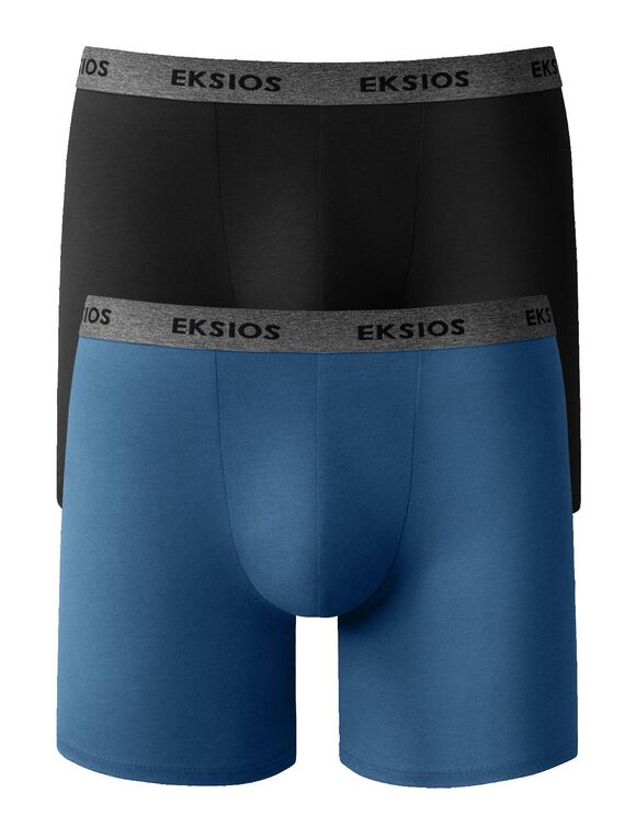 Boxer long coupe short - lot de 2 (noir + bleu grisé)
