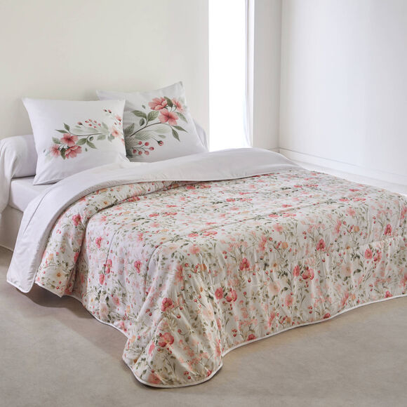 Gematelasseerde bedsprei Eglantine met bloemenprint (roze)