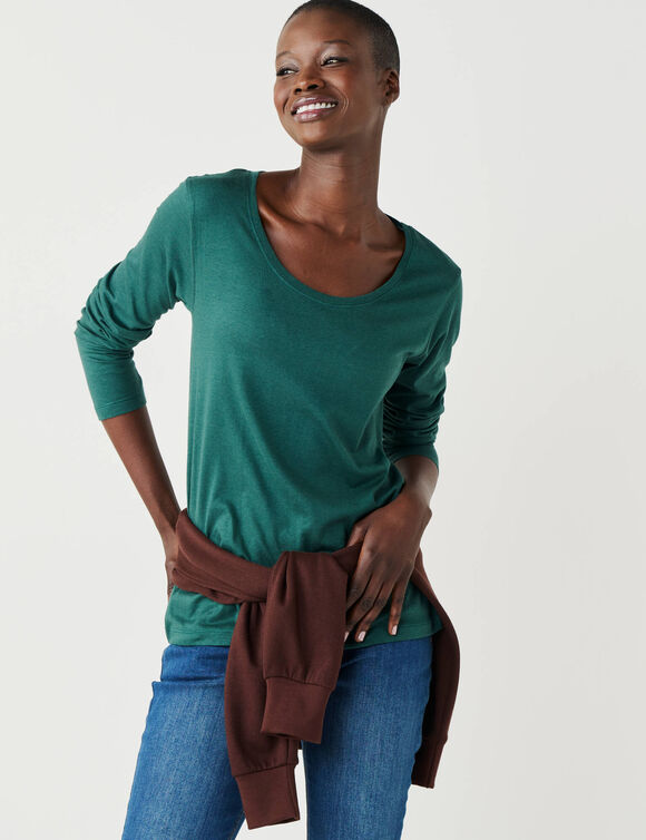 T-shirt col rond manches longues uni (eucalyptus)