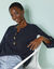 Pull col tunisien manches 3/4, maille fantaisie (marine)