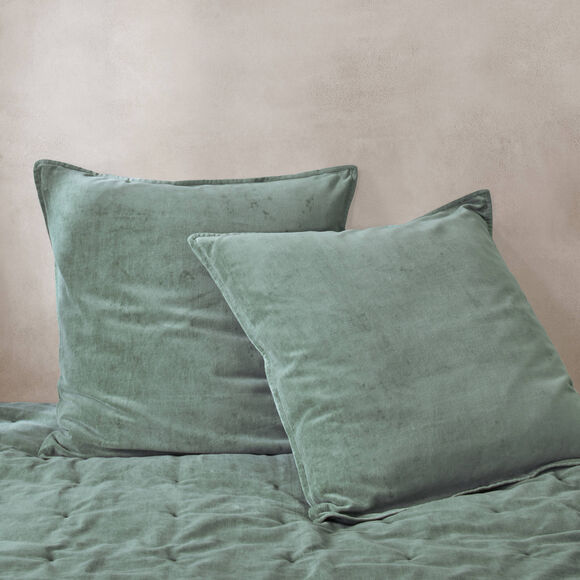 Omkeerbaar, gewatteerd bedsprei van twee materialen &ndash; fluweel 100 g/m&sup2; en gewassen katoen 57 draden/cm&sup2; (saliegroen)