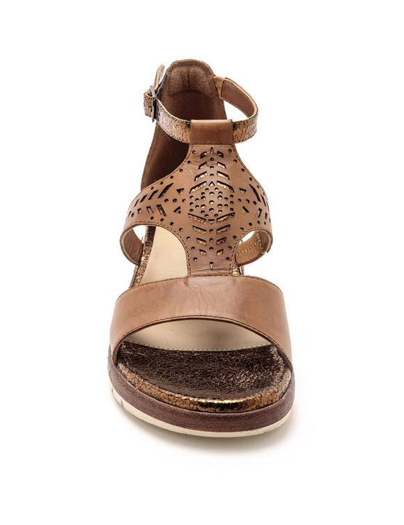 Sandales cuir ajour&eacute; paillet&eacute; largeur confort - marron (marron)