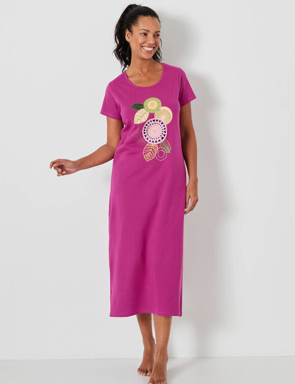 Chemise de nuit longue manches courtes motif «rosaces » (violine)