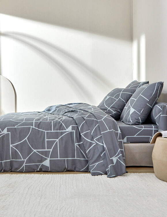 Linge de lit Geoffroy en coton &agrave; motifs graphiques (gris)