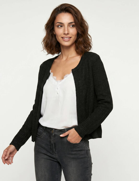Vest in jasstijl, speciaal voor kleine meisjes, met harig breiwerk (zwart)