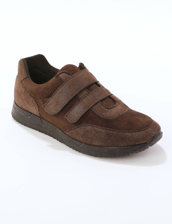 Sneakers met scratchsluiting, in rekbaar materiaal, speciaal voor gevoelige voeten (chocolade)