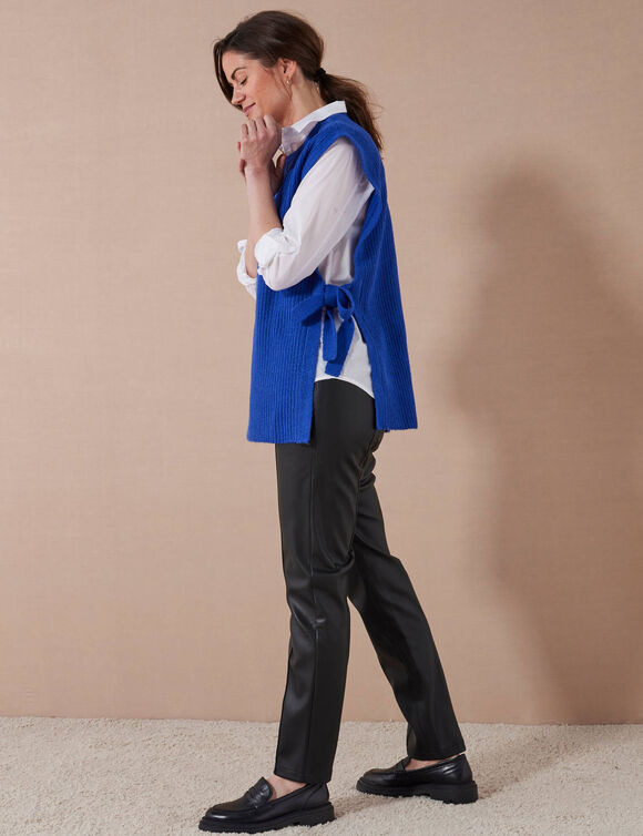 Pull tunique sans manches, maille anglaise toucher doux (bleu dur)