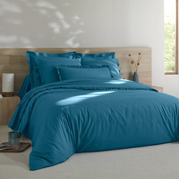 Linge de lit uni percale (bleu paon)
