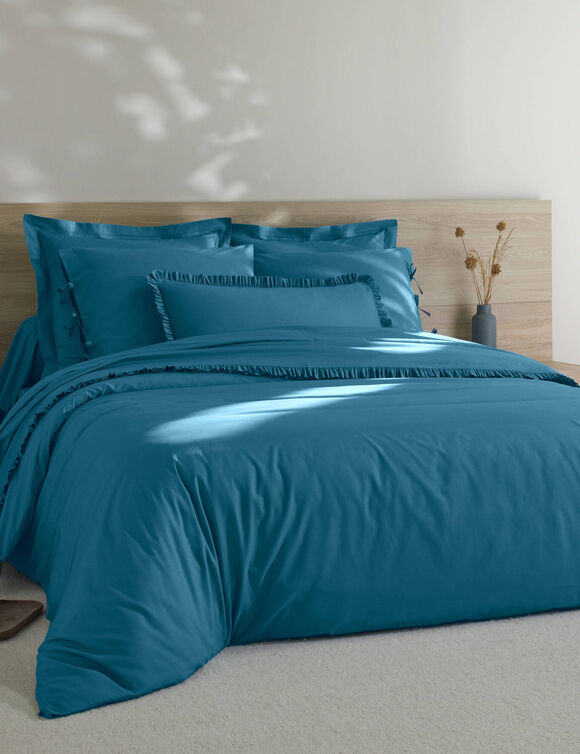 Linge de lit uni percale (bleu paon)