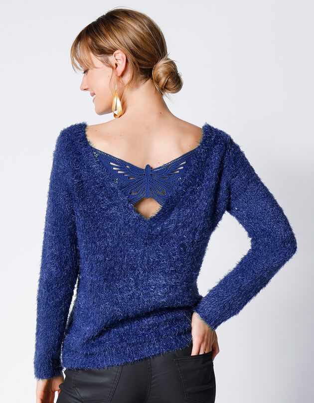 'Vlinder' trui in zacht tricot (nachtblauw)