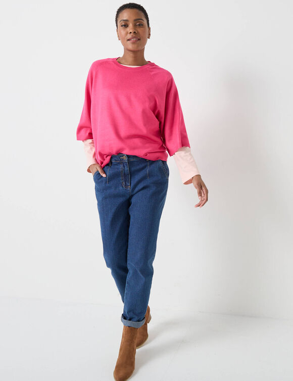 Pull loose manches coudes, toucher doux (rose fuchsia)