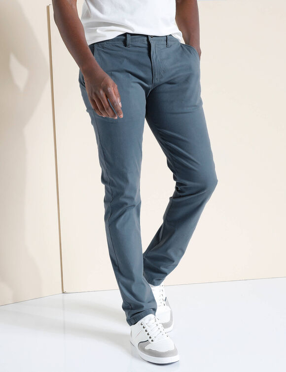 Pantalon chino toile sergé (bleu grisé)