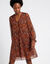 Geplooide jurk met bedrukking, bosprint (chocolade / roze)