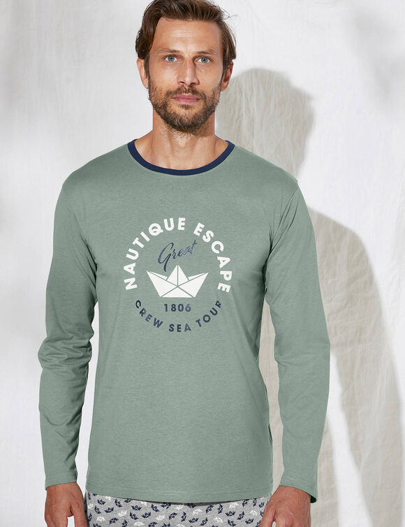 Bedrukt pyjamashirt met lange mouwen (groen)