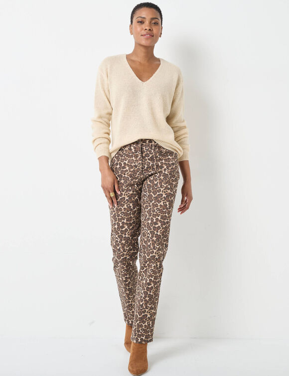 V-halstrui met lange mouwen, mix van wol en mohair (beige)