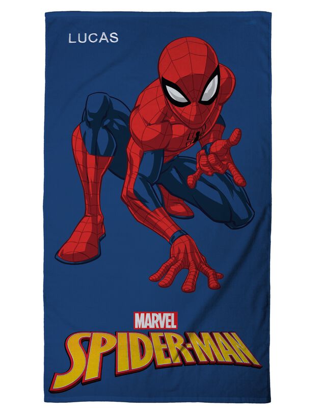 Drap de plage enfant Spiderman personnalisé éponge velours coton - 320g/m2 (bleu)