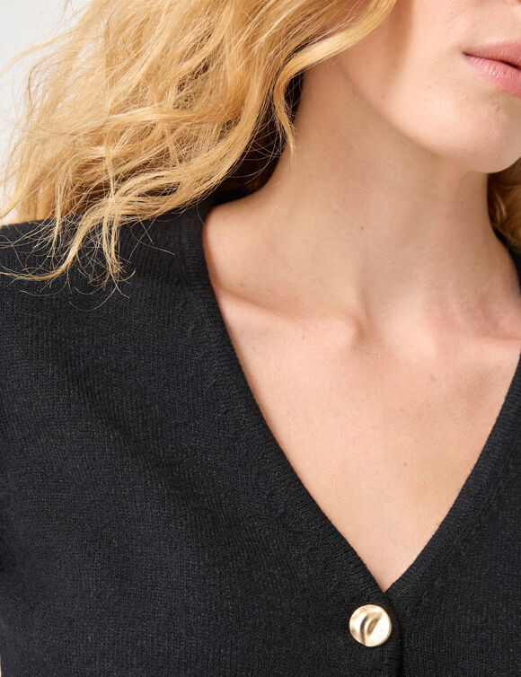 Gilet col V boutonné base asymétrique (noir)