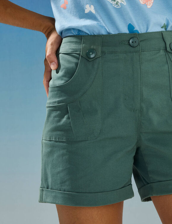 Short à revers, stretch (kaki foncé)