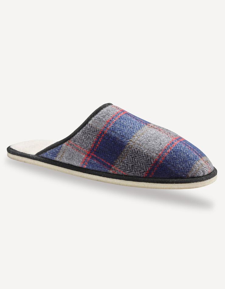 Mules homme silencieuses fourrées laine, carreaux marine Mules homme silencieuses fourrées laine, carreaux marine, hi-res image number 0