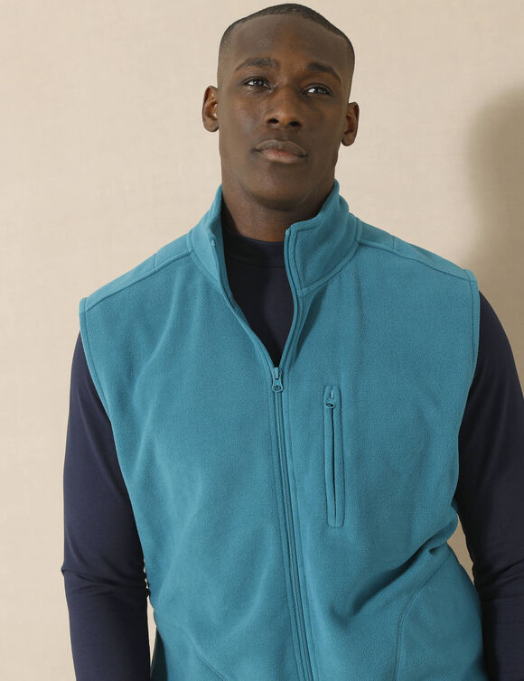 Blouson zippé maille micropolaire sans manches (bleu canard)
