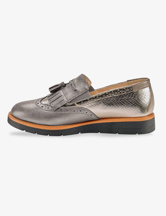 Mocassins compens&eacute;s &agrave; franges et pompons (bronze)