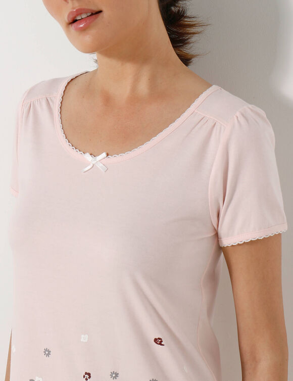 T-shirt imprim&eacute; fleurs - manches courtes (rose)