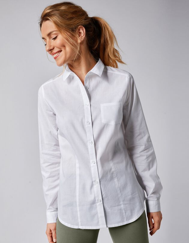 Chemisier boutonné coton uni (blanc)