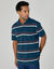 Gestreepte polo met korte mouwen van piqu&eacute; (eendenblauw / marine)