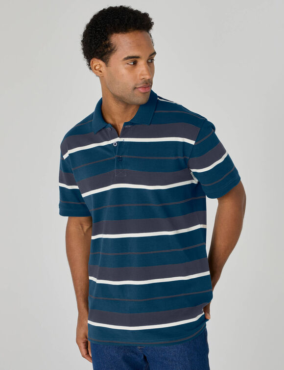 Polo ray&eacute;e maille piqu&eacute;e manches courtes (bleu canard / marine)