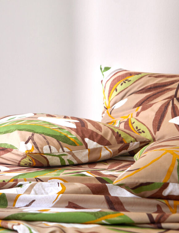 Linge de lit Roxane en coton imprimé (beige)