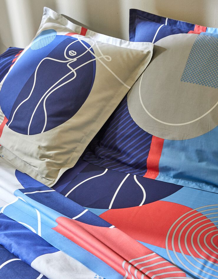 Linge de lit Arty coton à motifs visages (bleu)