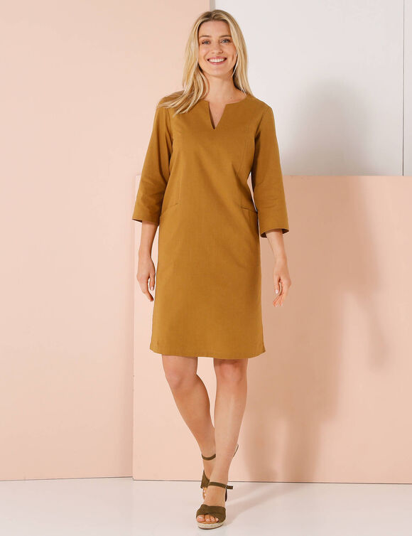 Robe forme housse unie, mélange coton-lin  (havane)