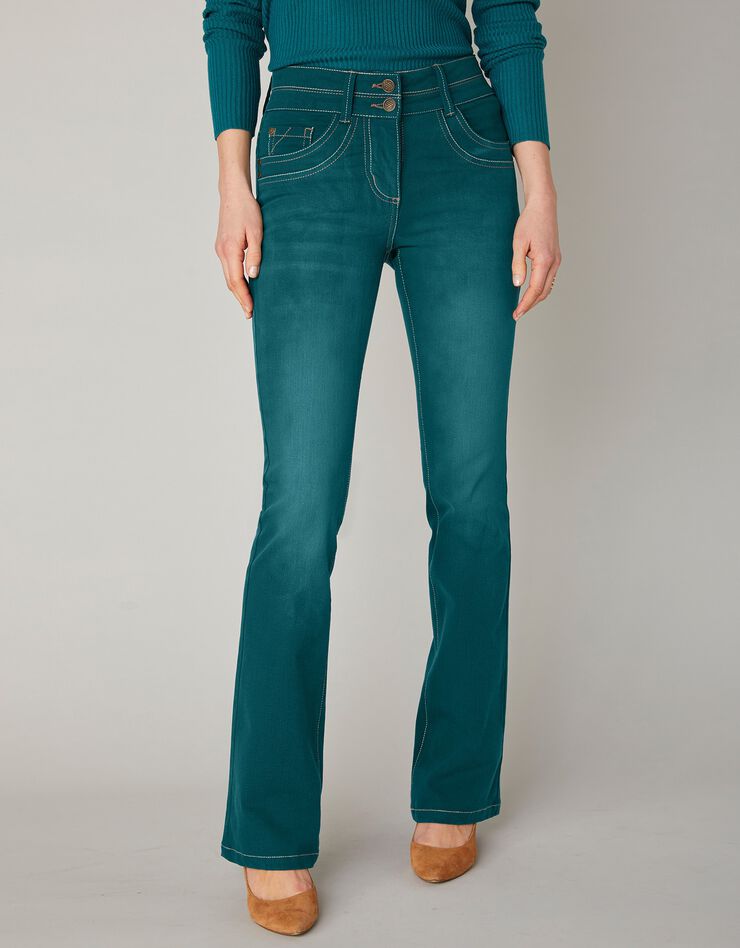 Gekleurde stretchjeans in bootcut model, smaragd Gekleurde stretchjeans in bootcut model, smaragd, hi-res image number 2